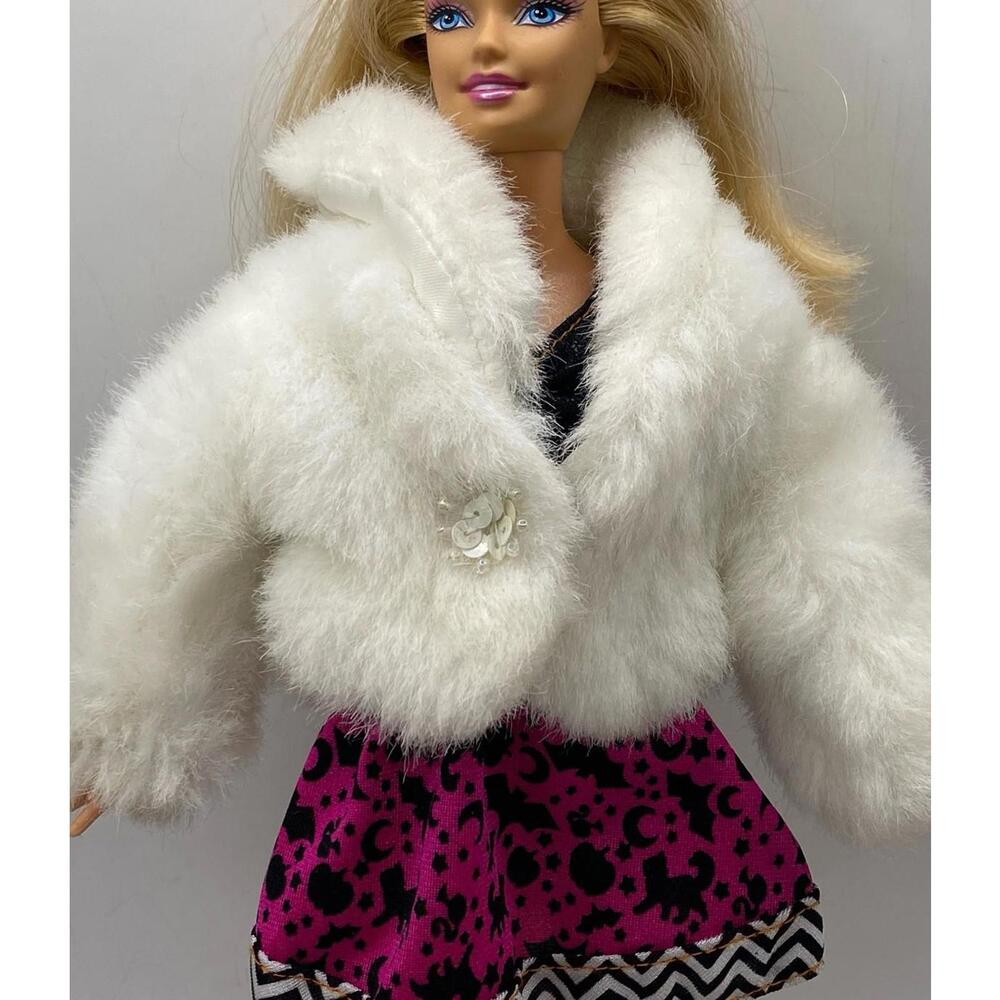 Vintage Barbie Dressy Jacket-white Faux Fue Waist Length